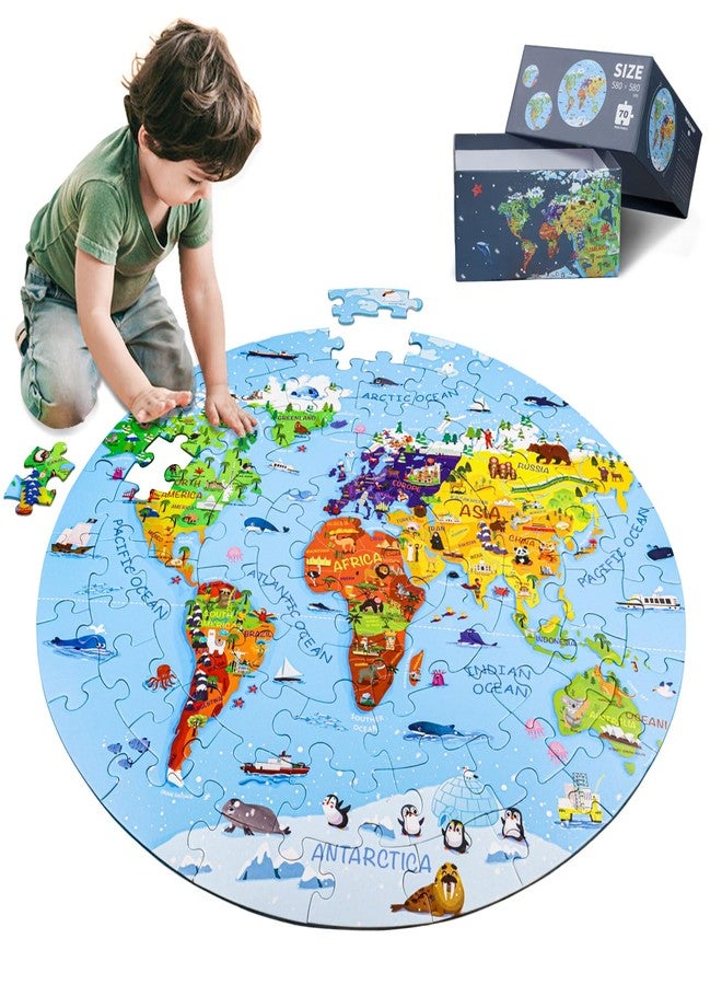 DIGOBAY World Map Jigsaw Puzzle for Kids 4-8, 70 Piece Large Round Floor Puzzles for Kids Ages Toddler Puzzle Globe Geography Games Educational Toys Birthday for Children - Image 1